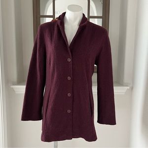 Eileen Fisher Cashmere Lambswool Jacket in Burgundy, Size M Retail $425